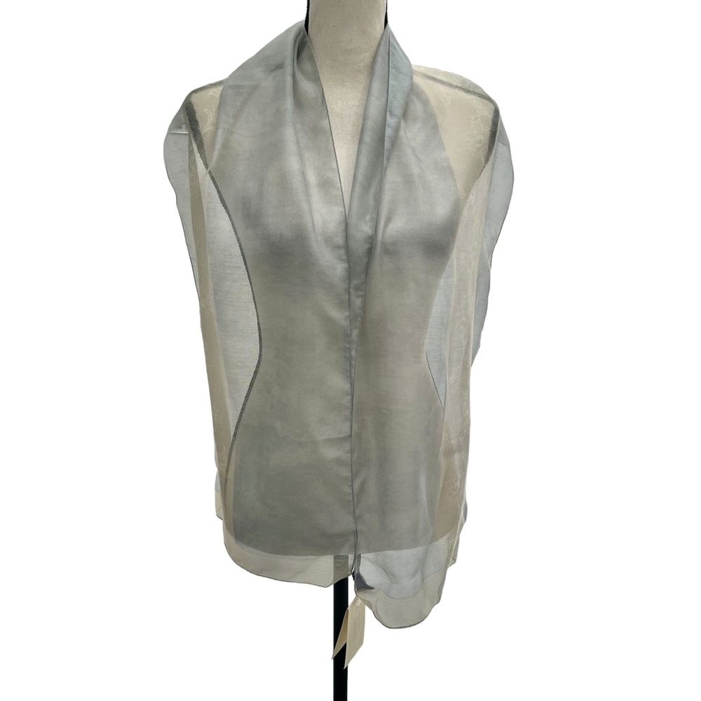 GIORGIO ARMANI LE COLLEZIONI CASHMERE/SILK BLUE & BEIGE FLORAL RECTANGLE SCARF - Picture 8 of 14